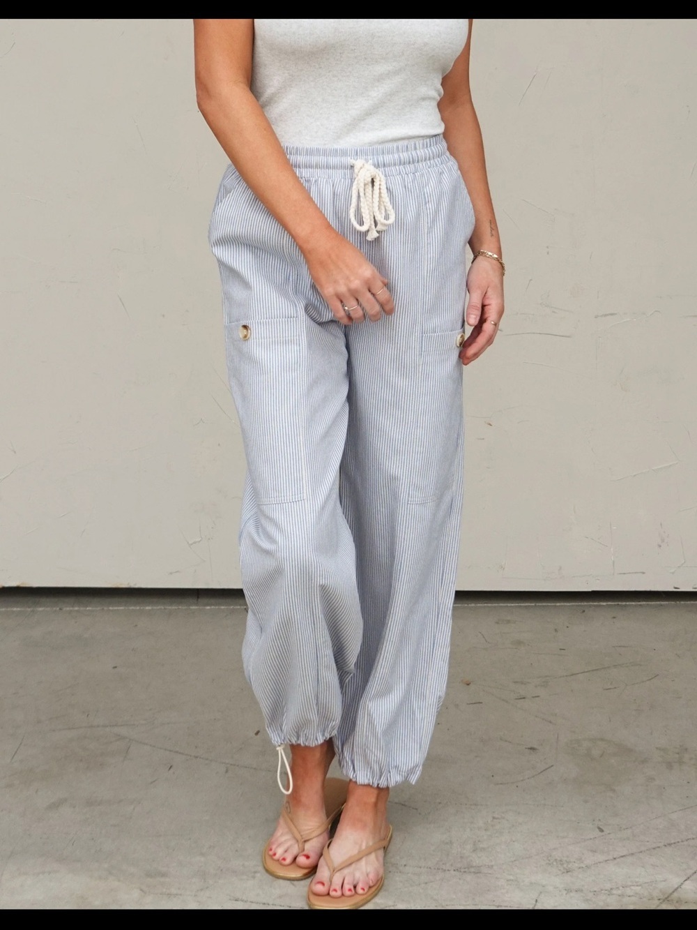 Allie rose Light Blue Pinstripe Drawstring Jogger Pants